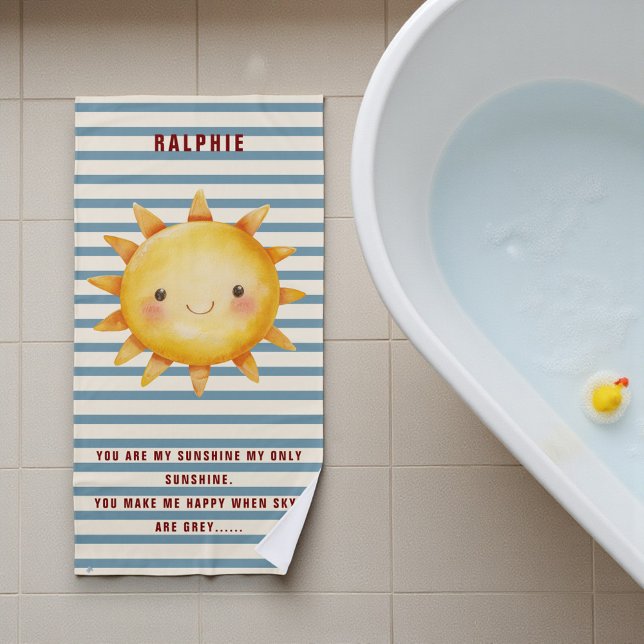 Happy Sun Watercolor Blue Stripes Kids Strandtuch (Von Creator hochgeladen)