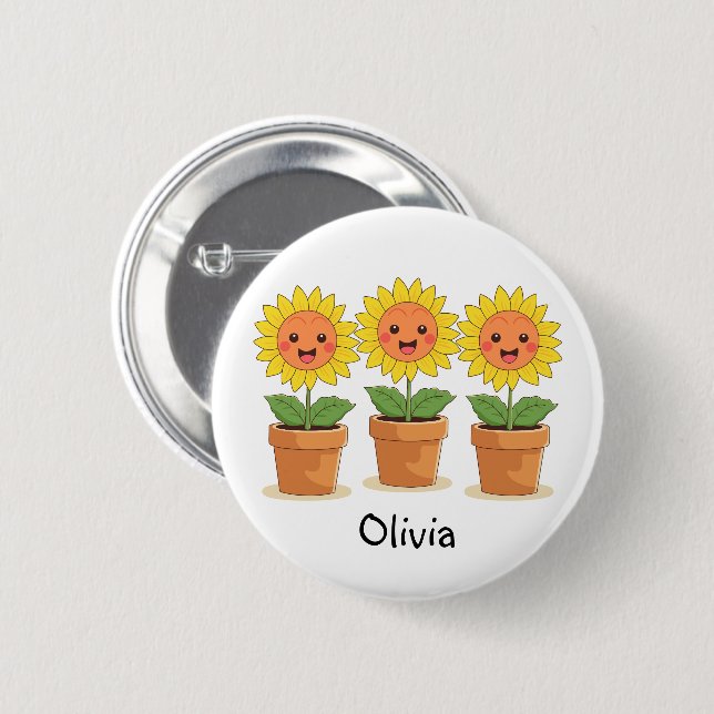 Happy Sunblumen Personalisiert Button (Vorne & Hinten)