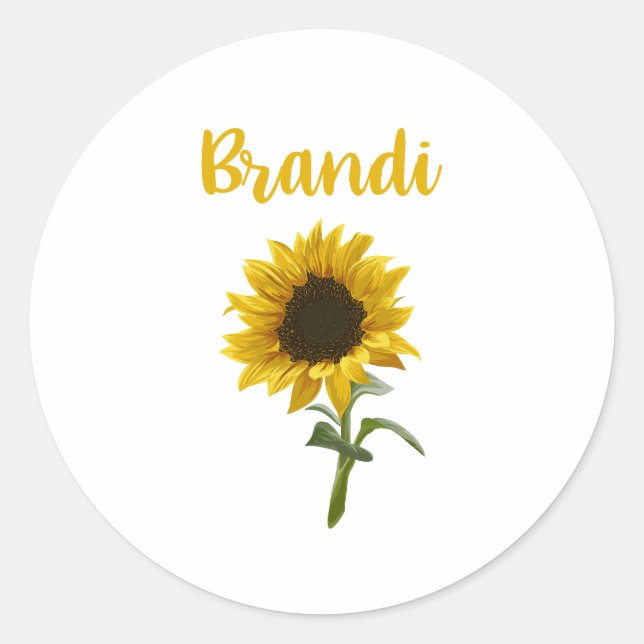 Happy Sunflower - Brandi Name Runder Aufkleber (Vorderseite)
