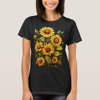 Happy Sunflower Garden – Cute Smiling Sunflowers  T-Shirt