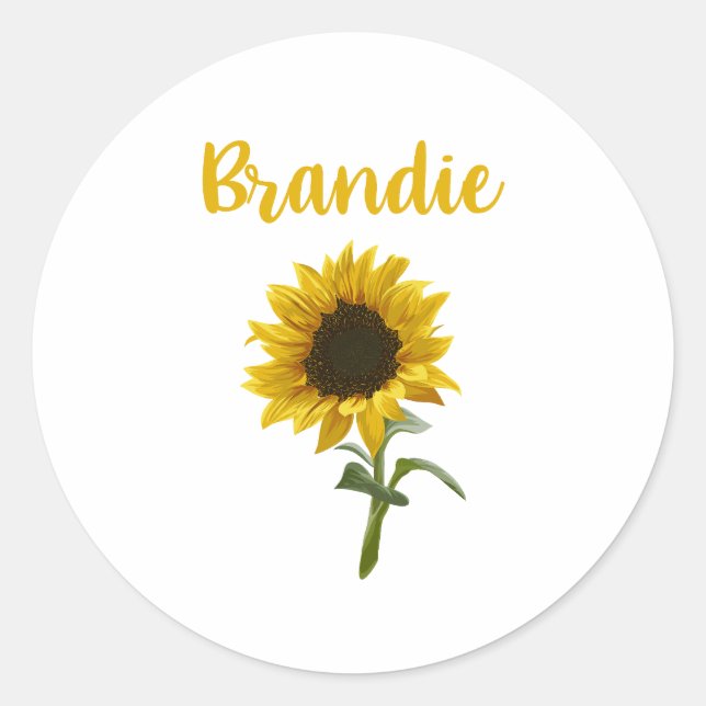 Happy Sunflower - Name Brandie Runder Aufkleber (Vorderseite)