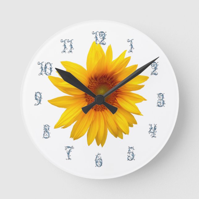 Happy Sunflower Runde Wanduhr (Vorderseite)