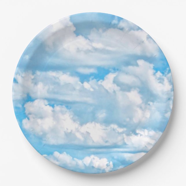 Happy Sunny Clouds Blauer Hintergrund Pappteller (Vorderseite)