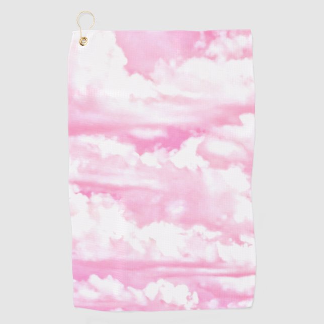 Happy Sunny Clouds Pink Fuchsia Hintergrund auf ei Golfhandtuch (Vorderseite)