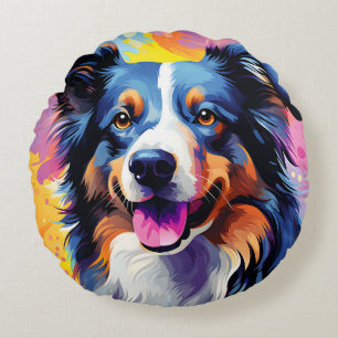 Happy Sunny Puppy Watercolor Rundes Kissen
