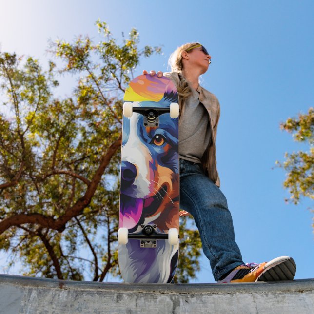 Happy Sunny Puppy Watercolor Skateboard (Außenbereich 1)