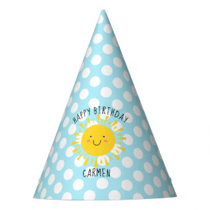 Happy Sunshine Polka Dot Blue Geburtstag Partyhütchen