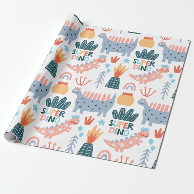 Happy Super Dino Geschenkpapier (Ungerollt)