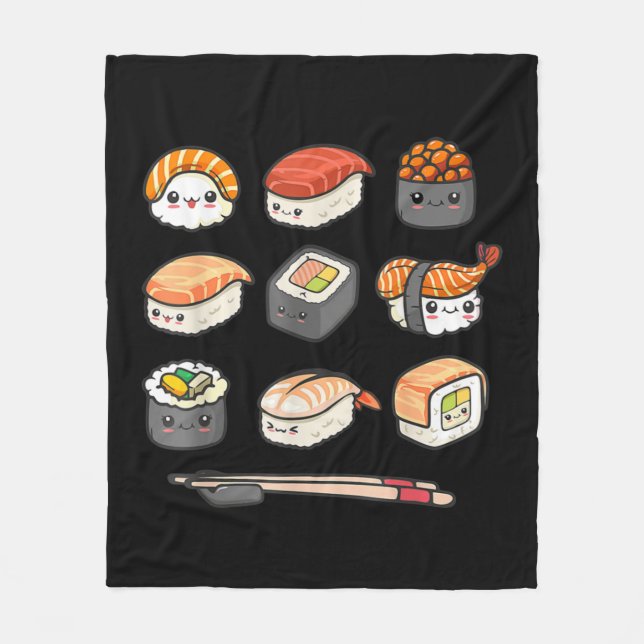 Happy Sushi Anime Kawaii Set Japanisch Food Lover  Fleecedecke (Vorderseite)