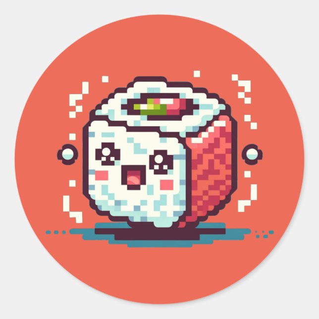 Happy Sushi Roll - Niedliche Pixel Art Food Design Runder Aufkleber (Vorderseite)