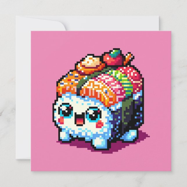 Happy Sushi Roll - Niedliche Pixel Art japanisches Einladung (Vorderseite)