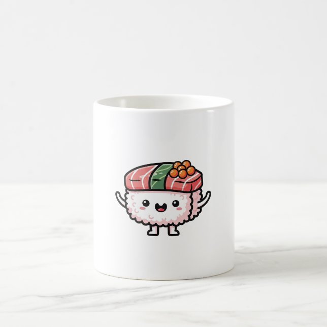 Happy Sushi Slice – Cute Kawaii Illustration Kaffeetasse (Mittel)