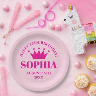 Happy Sweet 16. Geburtstag rosa Prinzessenkrone Pappteller