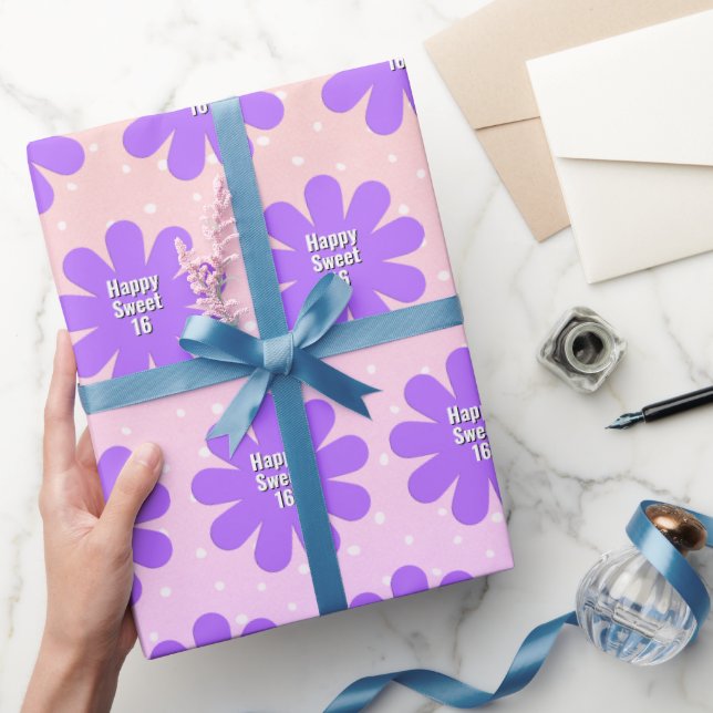 Happy Sweet 16 Lila Daisy Geschenkpapier (Schenken)