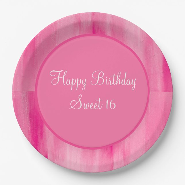 Happy Sweet 16 Pink Hübsche Personalisierte Teller (Vorderseite)