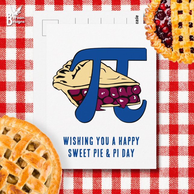 Happy Sweet Cherry Pie PI DAY Postkarte (Fun CHERRY PIE postcard to celebrate PI DAY on March 14th)