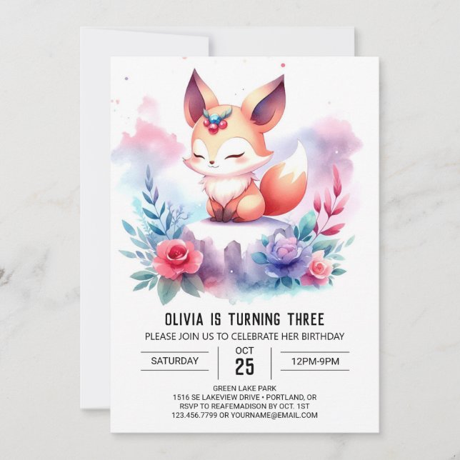 Happy Sweet Fox Geburtstag digital Einladung (Vorderseite)