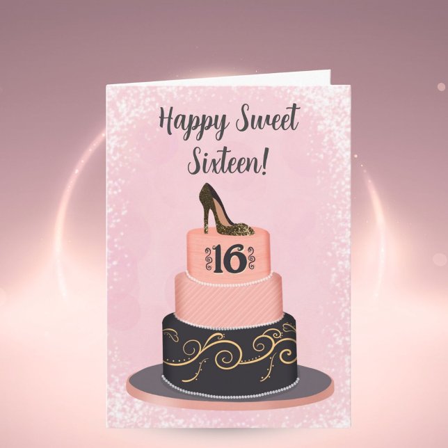 Happy Sweet Sixteen Fashionable Cake Karte (Von Creator hochgeladen)