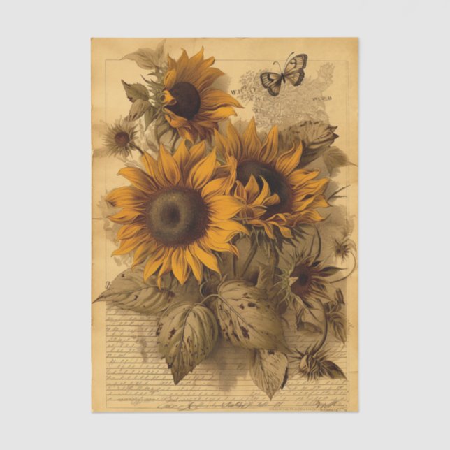Happy Swirling Sunflowers, Butterflies and Script Seidenpapier (Vorderseite)