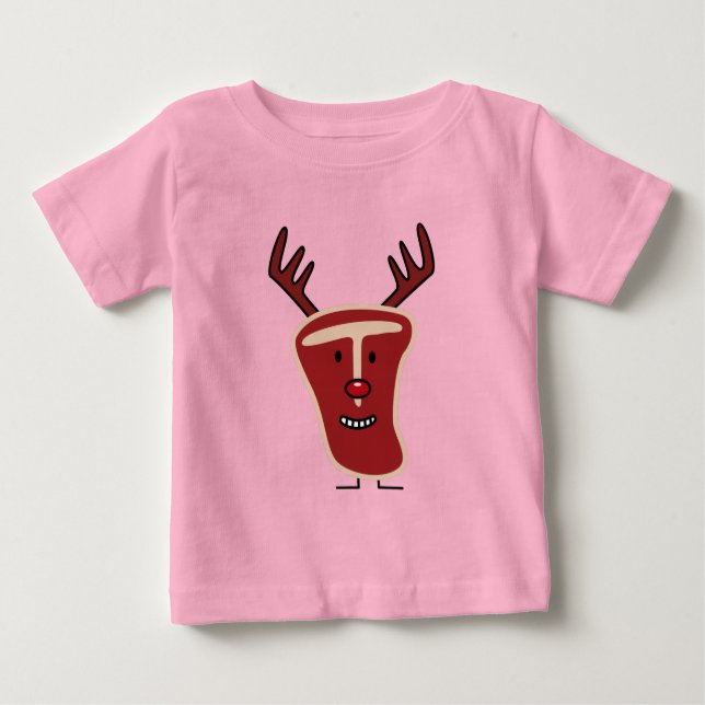 Happy T-Bone Steak Rentier rote Nase Weihnachten Baby T-shirt (Vorderseite)