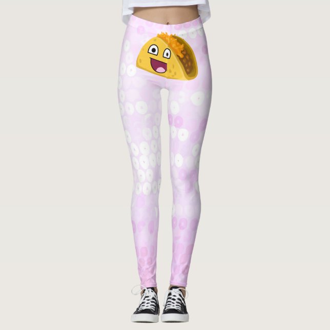 Happy taco auf rosa Imitate sequenzieren Muster Leggings (Vorderseite)
