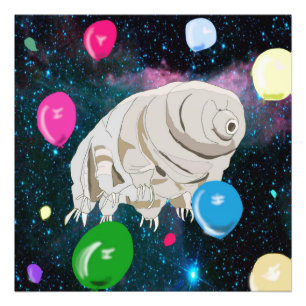 Happy Tardigrade schwebt durch Raum & Ballons Fotodruck