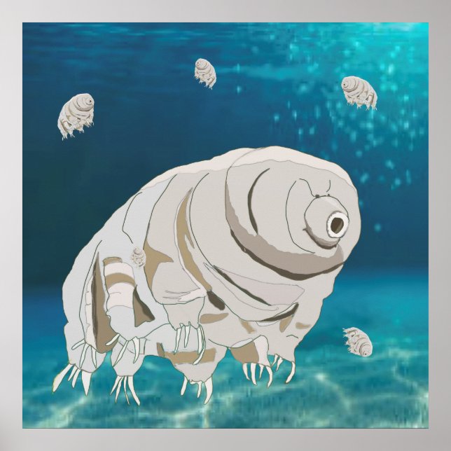 Happy Tardigrade schwimmt unter Wasser Poster (Vorne)