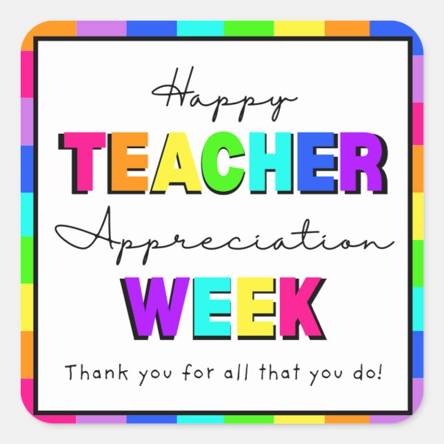 Happy Teacher Appreciation Week Rainbow Preschool  Quadratischer Aufkleber (Vorderseite)
