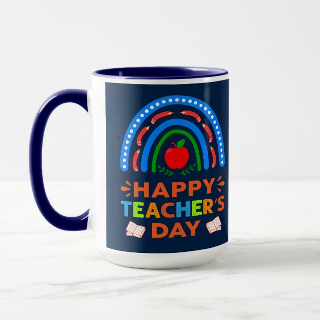 Happy Teachers Day Rainbow & Apple Coffee Tasse (Links)