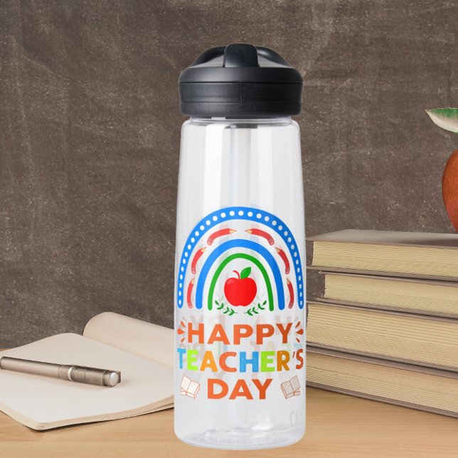 Happy Teachers Day Rainbow & Apple Trinkflasche (Happy Teachers Day Rainbow & Apple Water Bottle)