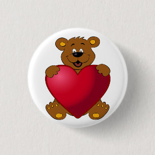 Happy Teddybär mit Herz-Cartoon Button