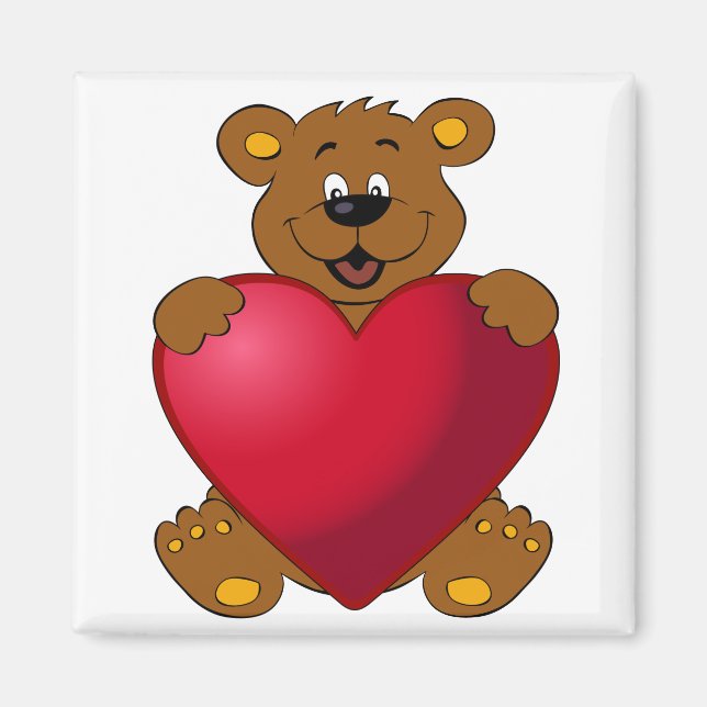 Happy Teddybär mit Herz-Cartoon Magnet (Vorne)