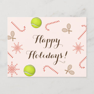 Happy Tennis Holidays Ball Racket Candy Cane Snow Postkarte