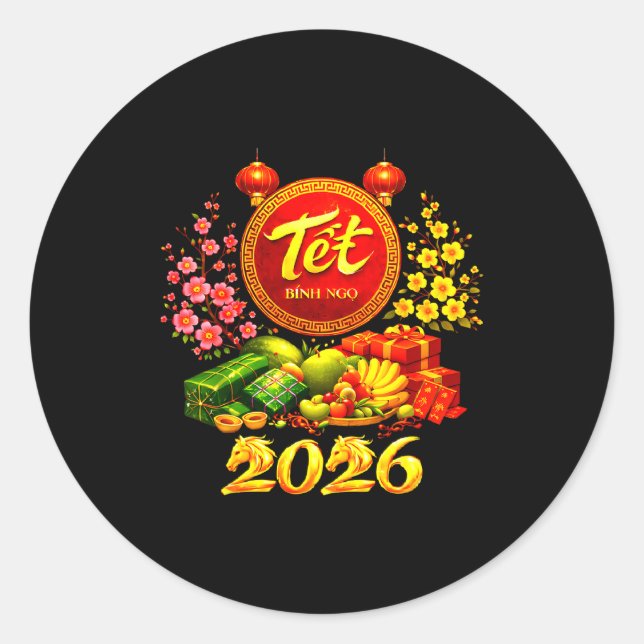 Happy Tet 2026 Year Of The Horse Vietnamese Tet Ng Runder Aufkleber (Vorderseite)