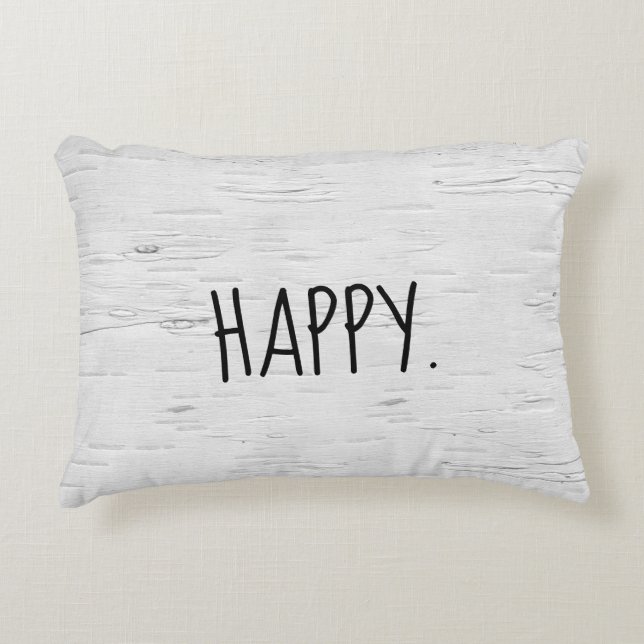 HAPPY Text auf Birch Tree Akzent Pillow Dekokissen (Vorderseite)