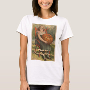 Happy Thanksgibing Vintages Mädchen mit Pumpkin T-Shirt