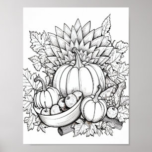 Happy Thanksgiving Adult Coloring Poster