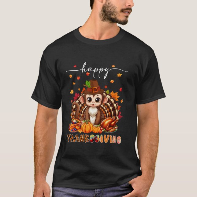 Happy Thanksgiving Affenkostüm Türkei Fall Leav T-Shirt (Vorderseite)