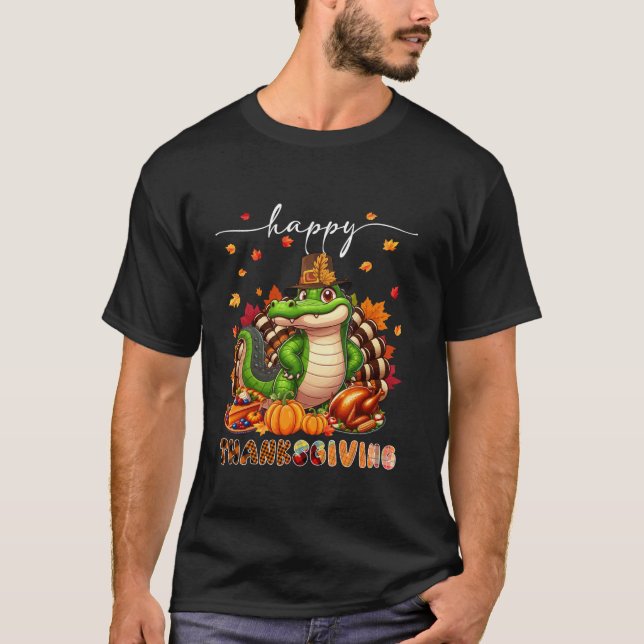 Happy Thanksgiving Alligator Kostüm Türkei Fall L T-Shirt (Vorderseite)