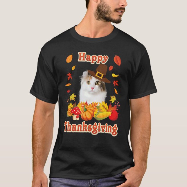 Happy Thanksgiving American Curl Cat I'm Thankful  T-Shirt (Vorderseite)