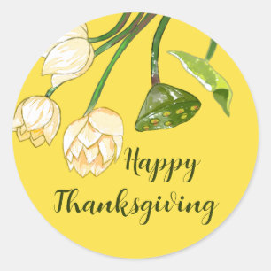 Happy Thanksgiving Autumn Bright Yellow Lotus Runder Aufkleber