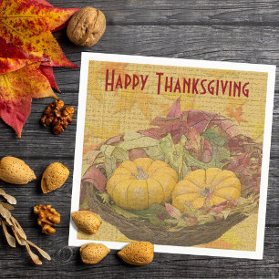 Happy Thanksgiving Autumn Leaves Gourds Serviette