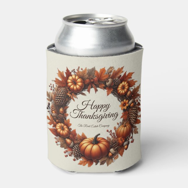 Happy Thanksgiving Autumn Leaves Wreath Company Dosenkühler (Kanne Vorderseite)