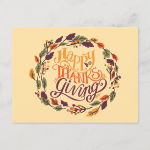 Happy Thanksgiving Autumn Leaves Wreath Typografie Feiertagspostkarte
