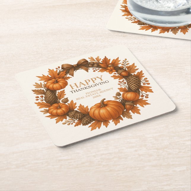Happy Thanksgiving Autumn Wreath Elegante Rechteckiger Pappuntersetzer (angewinkelt)