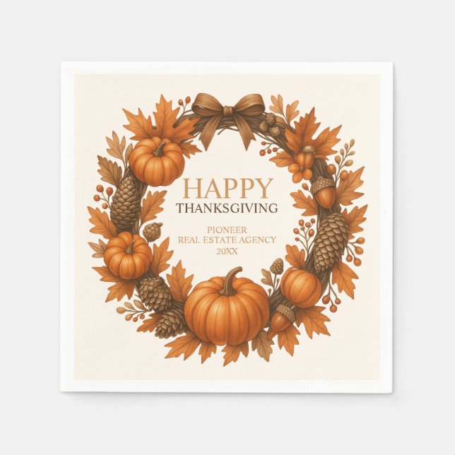 Happy Thanksgiving Autumn Wreath Elegante Serviette (Vorderseite)