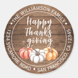 Happy Thanksgiving Barn Wood Rücksendeadresse Runder Aufkleber
