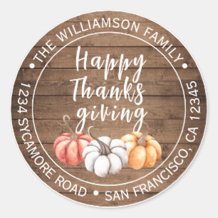 Happy Thanksgiving Barn Wood Rücksendeadresse Runder Aufkleber