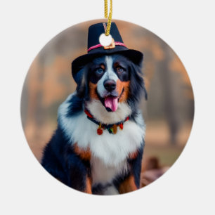 Happy Thanksgiving Bernese Mountain Dog Pilgrim Keramik Ornament