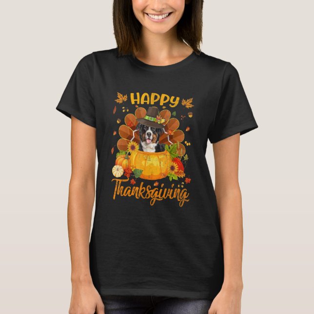 Happy Thanksgiving Bernese Mountain Dog Turkey Pum T-Shirt (Vorderseite)